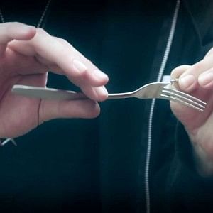 Bent fork from Morgan Strebler as part of the Liquid Metal spoon bending routine