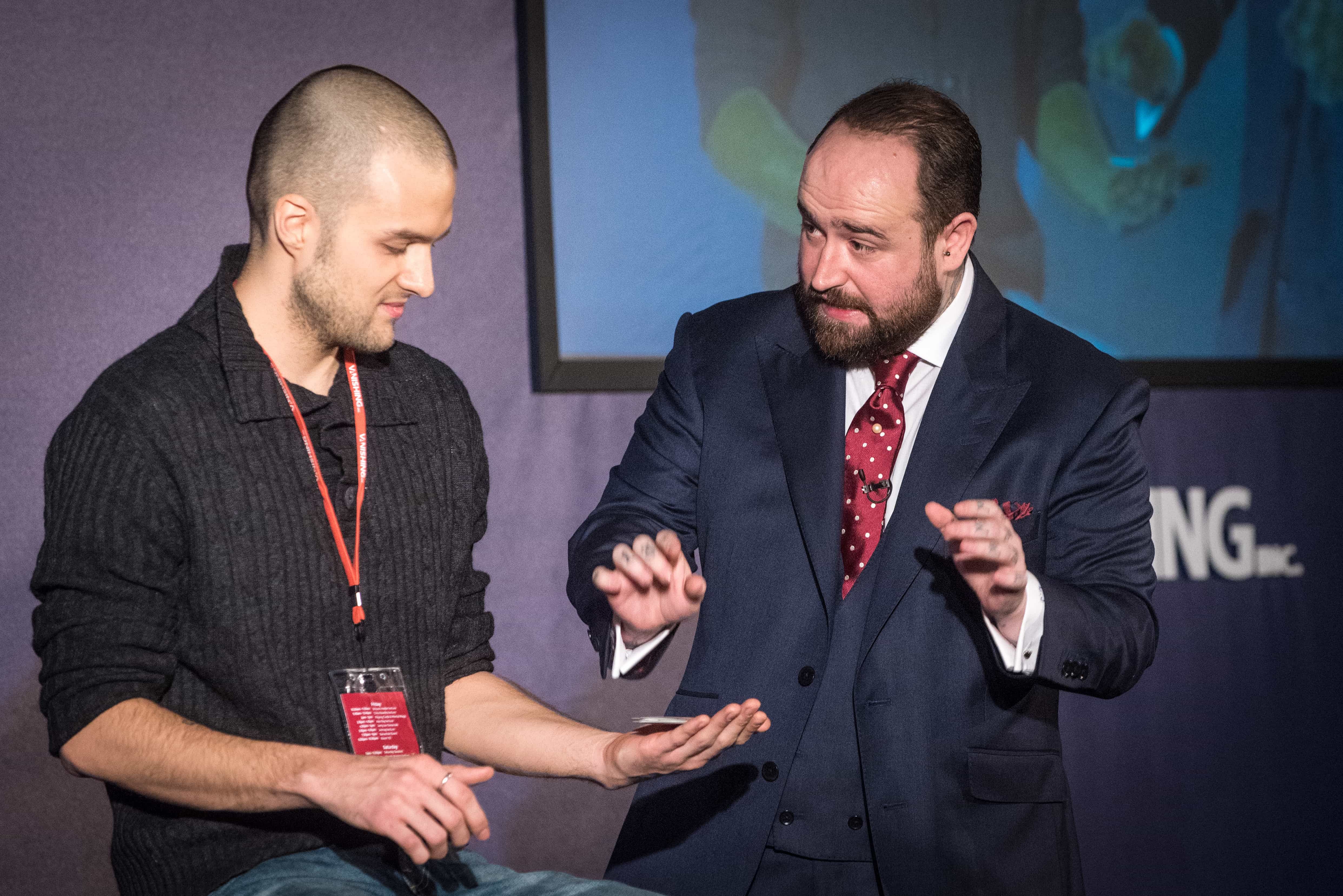 Mentalist Luke Jermay performing a trick using cold reading and hot reading